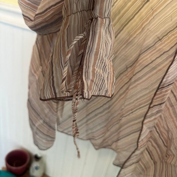 XOXO Sheer Striped Long Sleeve Blouse With Tie Cuffs - Picture 8 of 9